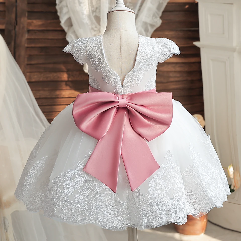 Šaty vianočného večierka pre backless pre dievčatá kvetinové čipky elegantné deti narodeniny princezná Krsty TULLE TODDLER Dievčatá šaty