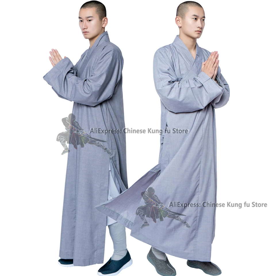 Šedá bavlna Shaolin Kung Fu Robe Training Uniforma Budhistické meditačné šaty Wushu bojové umenia oblek