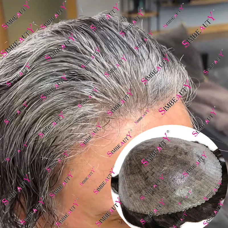 Šedá čierna 1B65 1B80 1B40 Super odolný mikroskin tenká pleť hnedá mužská toupee prírodná vlasová línia 100% ľudské vlasy kapilárne protézy
