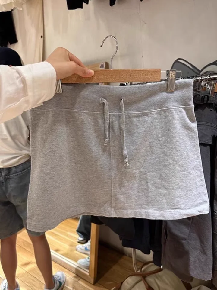 Šedá šnúrka Mini sukňa Žena Letný pás Vysoký pás Straight Sport Simple Short Faldas Žena vintage preppy štýl sukňa