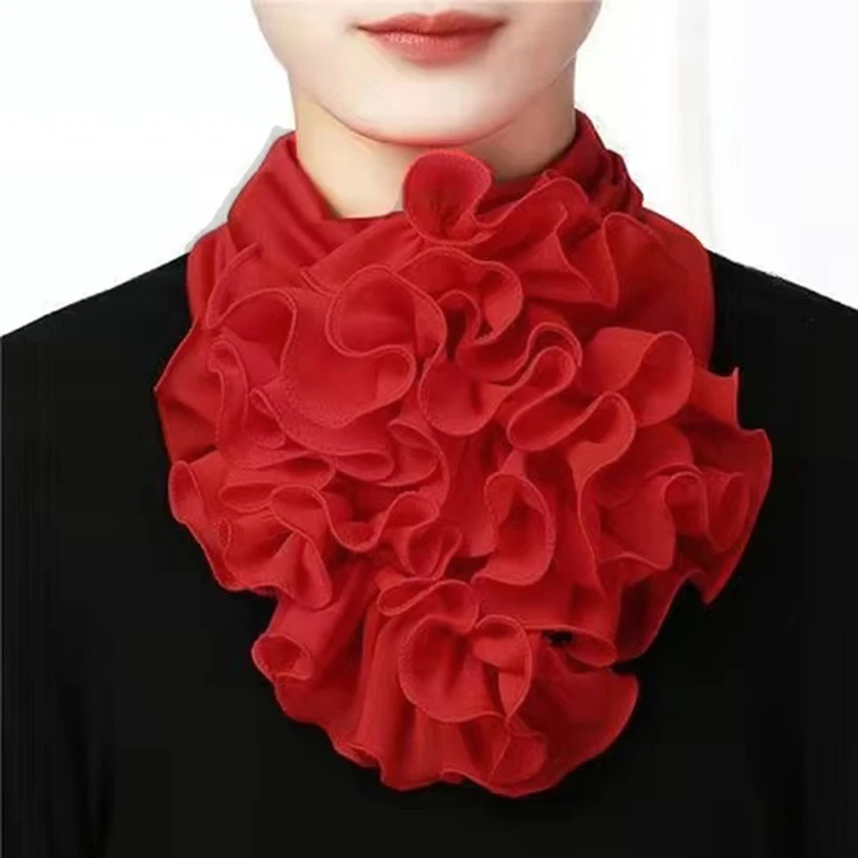 Šifón falošný golier Neckerchief Odnímateľný kvetinový tlač False golier pre ženy elegantný krk gaiter Jeseň