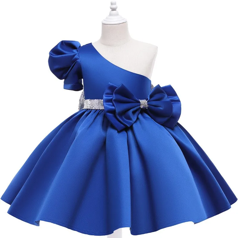 Šikmé rameno Big Bow Girl Dieče Kids Detské batoľa detské šaty Dievčatá princezná 1 rok narodeniny svadobné družičky večerné večierky