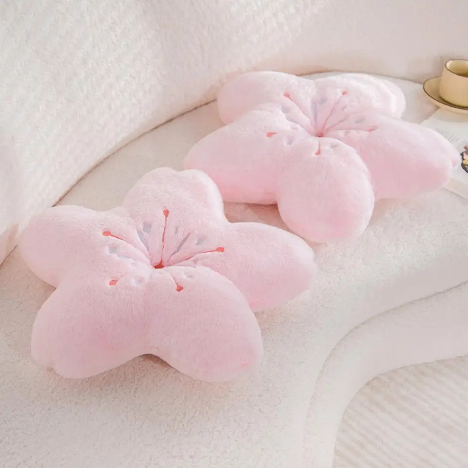 Široký používaný plyšový hračku čerešňový kvet tvar ružový sakura plyšový vankúš okrasný kawaii kvetina plyšový vankúš dekor