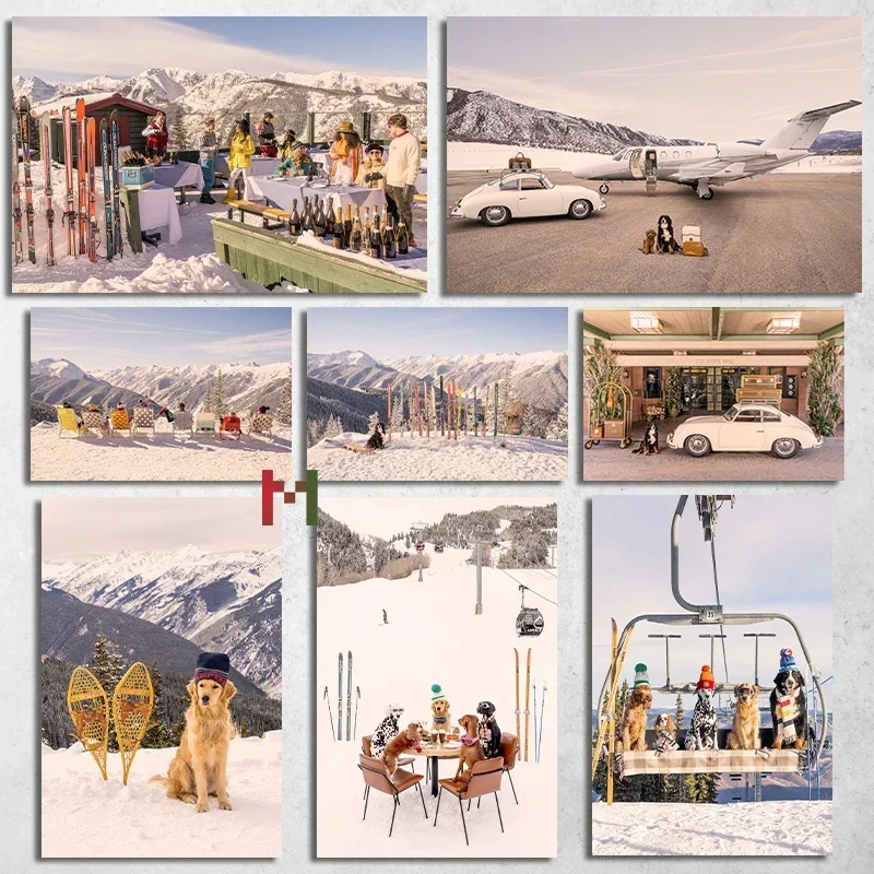 Škandinávsky vinobranie na stenu Art Aspen Ski lyžiarske stredisko HD plátno olejomaľba plagát tlač domov
