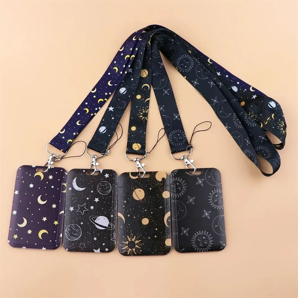 Škola Dodávka roztomilý telefón na šnúrke hviezdy Lanyard Slnko a mesačné kľúče visiace lano držiak na karty držiak odznak Držiteľ telefónu na krk popruh