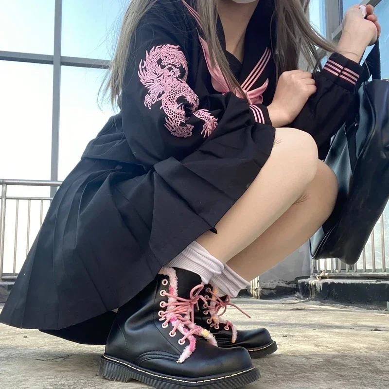 Školské dievčenské sukne set jk uniforma móda ružový drak kostým skladaný anime námorník oblečenie oblečenie japonský kore sewd1 sewd1