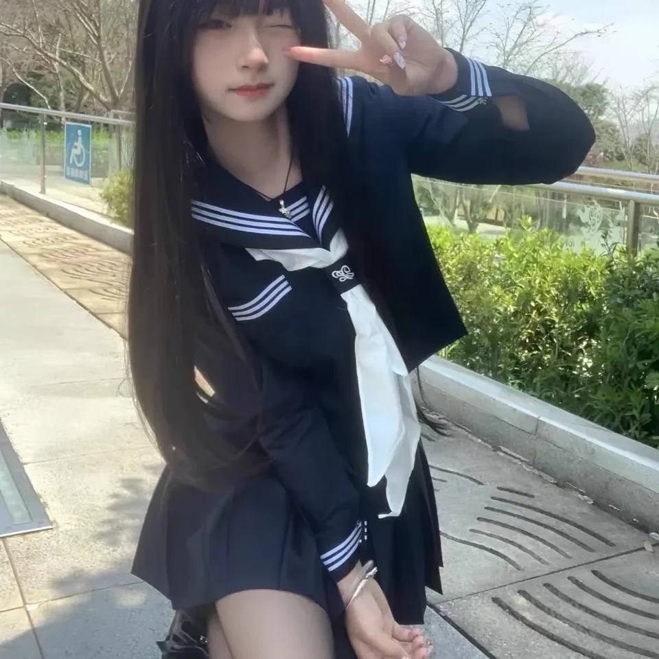 Školské námornícke oblečenie JK Uniforma Japan Collement Sailor Sailor Seifuku Suits Student Girls Uniformy Cosplay Kórejská skladaná sukňa
