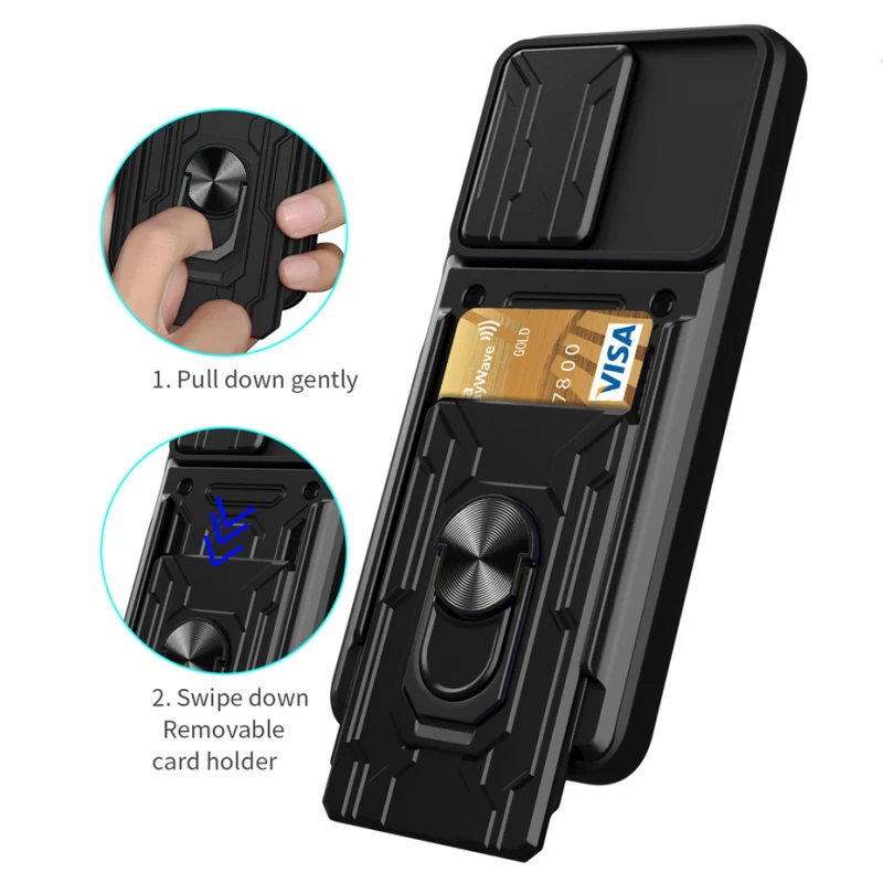 Škrubový brnenie pre Motorola Moto Edge 20 Pro 30 Lite Edge30 Ultra Neo Fusion 5G Magnetic Ring Card Slot Držiteľ zadný kryt