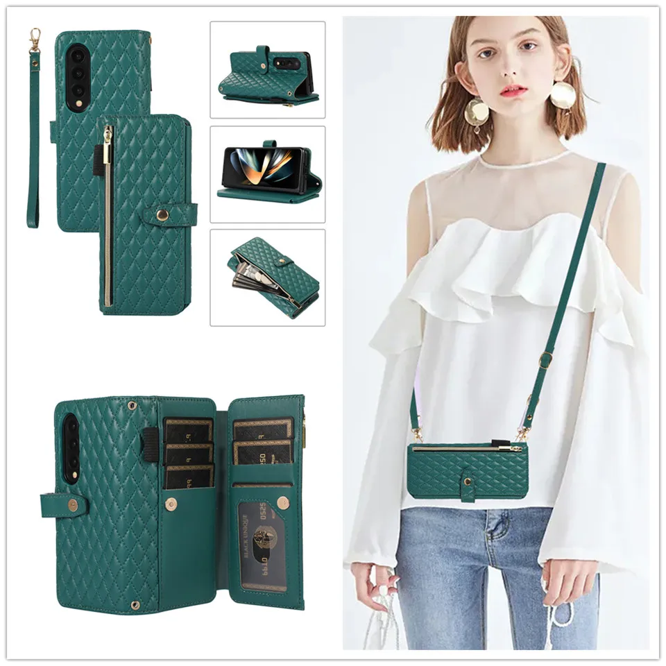 Šnúrka Crossbody Rhombic viacerých kariet Plesk na ramenný popruh pre Samsung Galaxy Z Fold 5 3 4