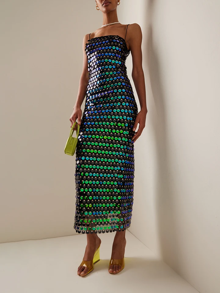 Špagety remienok bez rukávov Sexy Sling Cocktail Dress Ženy lesklé iskry Flitry Skinny šaty, ktoré sa