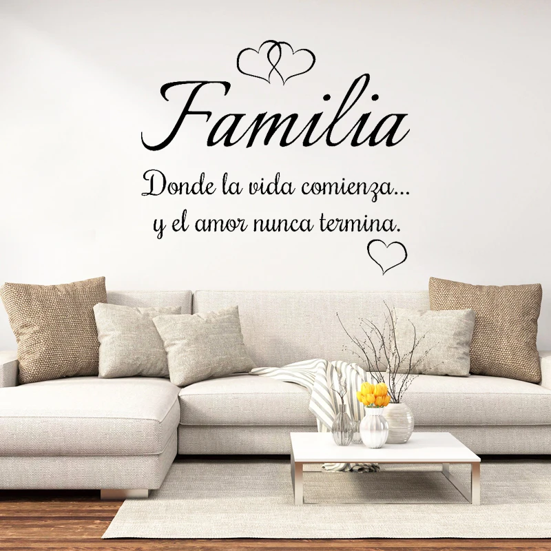 Španielska familiová citácia Nálepky na stenu Donde la Vida Comienza y el amor nunca termina vinyl nálepka Domáca dekorácia nástenná nástenná nálepka nástenná stena
