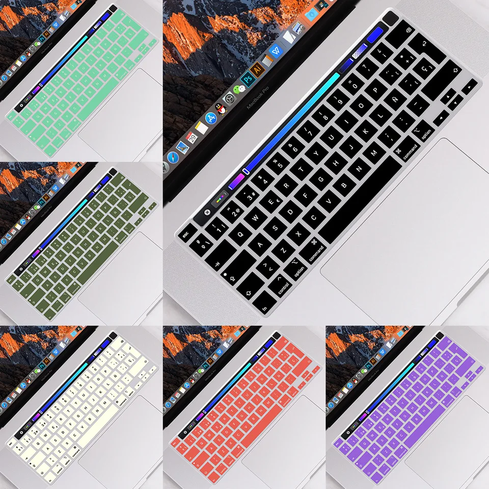 Španielska verzia EÚ Soft Silikone Keyboard Cover pre MacBook Pro 13 palcový dotykový bar 2020-2022 Model M1 M2 Chip A2338 A2289 A2251