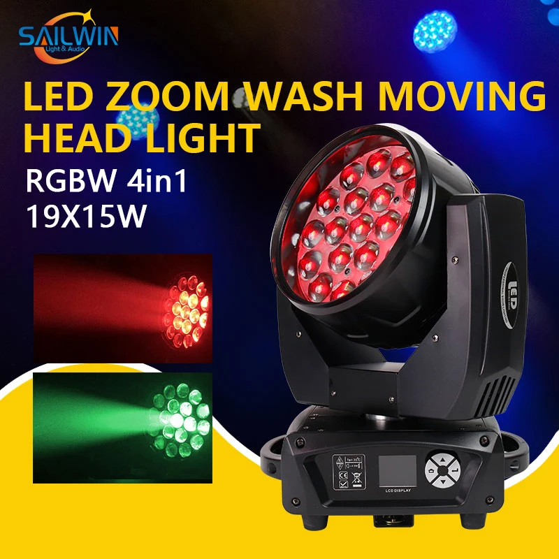 Španielsko Stock Sailwin 19x15W 4in1 RGBW Zoom LED LED pohybujúca sa hlava lúč lúč Disco LED LED LED LIGHT LIGHT DJ Osvetlenie na večierok