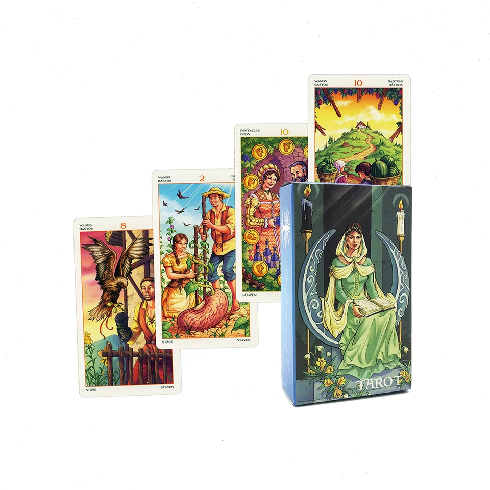 Španielsky tarot Deck Anglicky francúzsky taliansky nemecký tarotový kníh príručka pre začiatočníkov 78 kariet Intímny vzťah