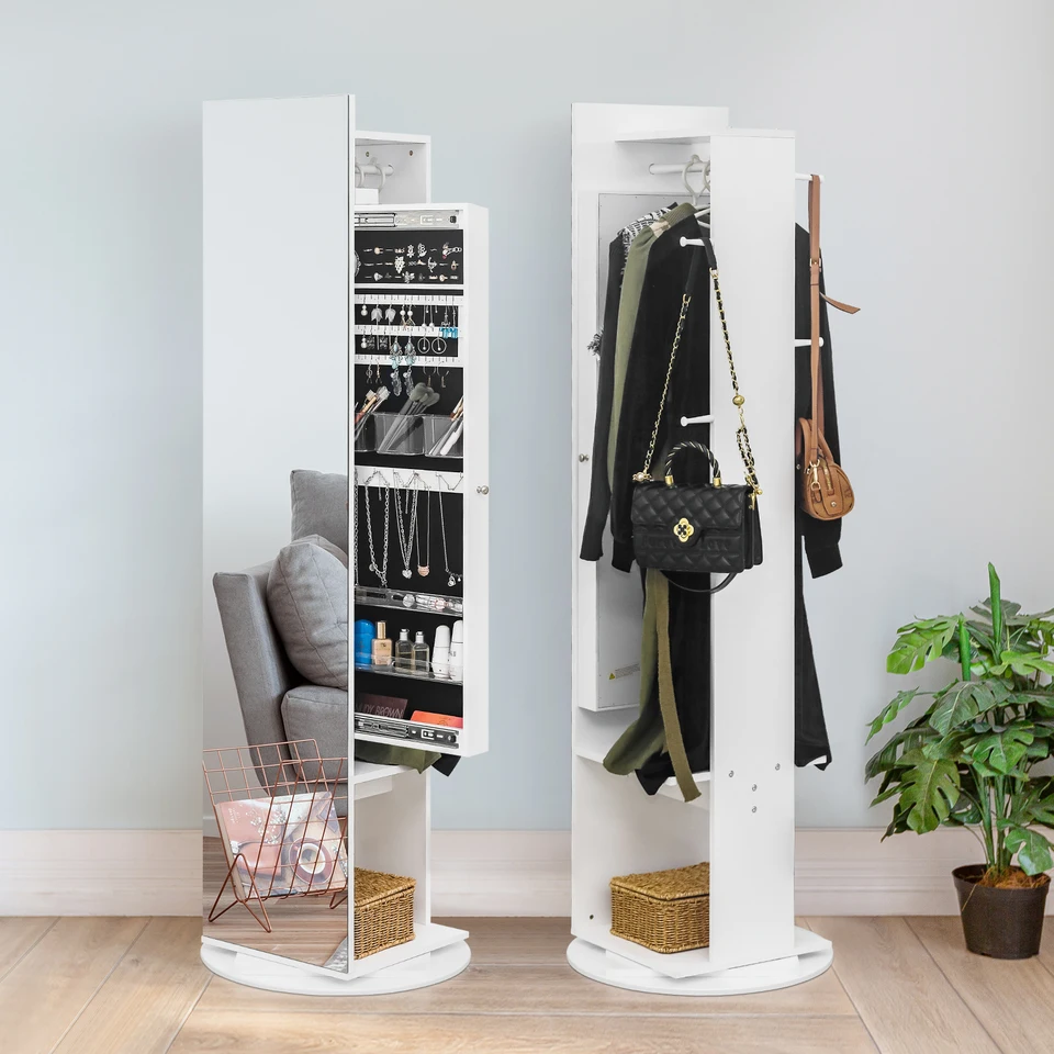 Šperky Armoire s plným dĺžkovým zrkadlom 360 ° a veľkou kapacitou Armoire Armoire, uzamykateľné zrkadlo s úložiskom šperkov
