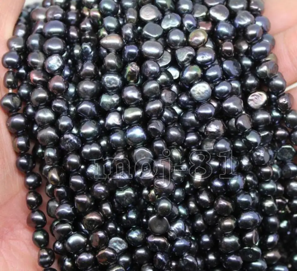 Šperky bezplatná preprava 7-8 mm Prírodná skutočná čierna baroková sladkovodná perlová voľná korálky Strand 15 