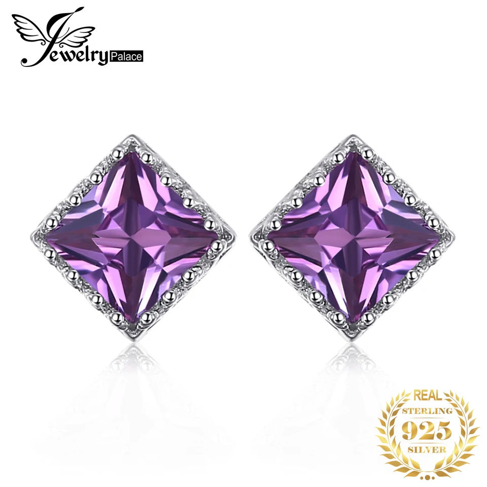 Šperky Square Purple vytvorili Alexandrite Sapphires 925 Sterling Silver Stud Firrings for Women Fashion Gemstone šperky