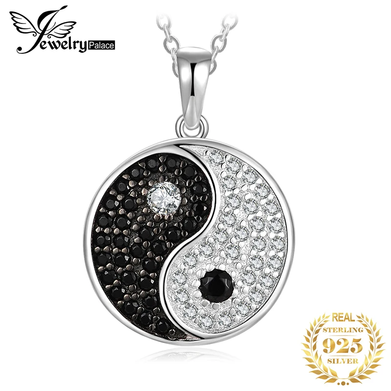Šperky tai chi yin yang 925 Sterling Silver prívesok Náhrdelník Ženy prírodné čierne spinel Round Gemstone Prívesok bez reťazca