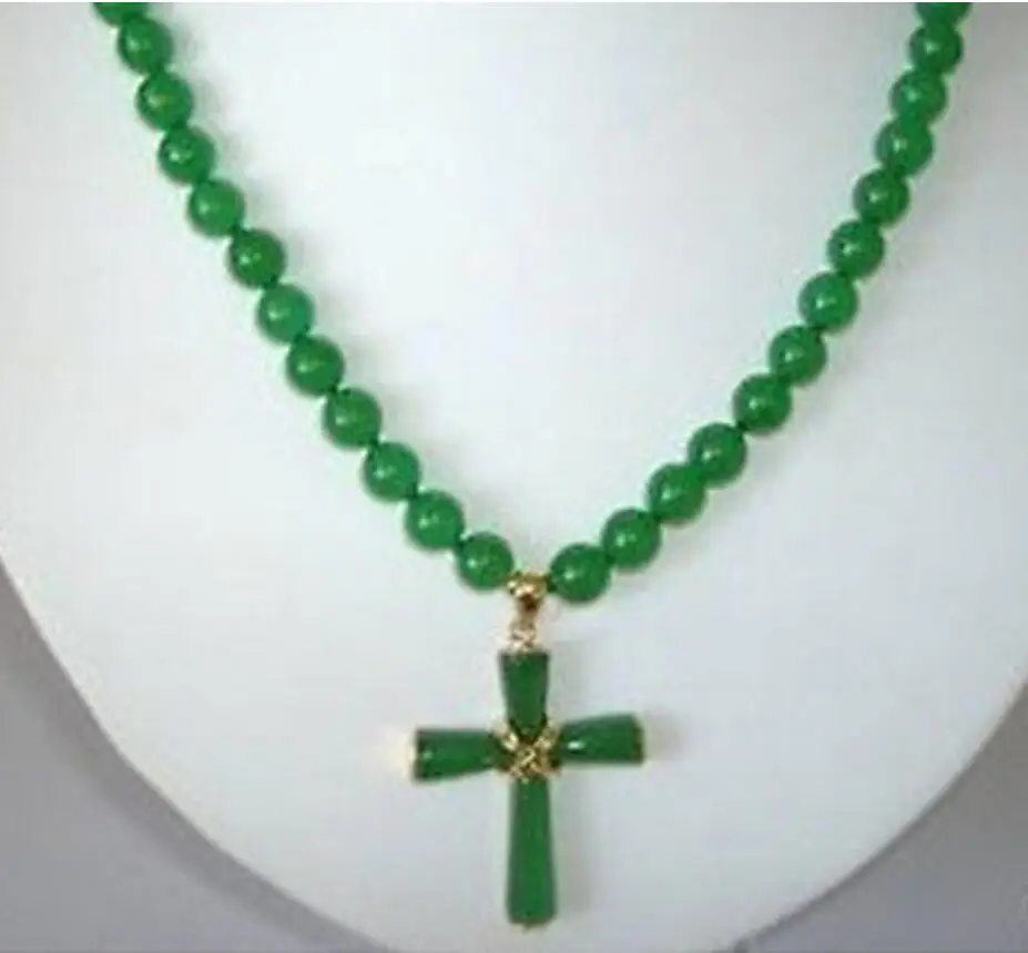 Šperky zdarma Doprava nový štýl Hot Predaj *** 8 mm zelený jade krížový prívesok náhrdelník 18 