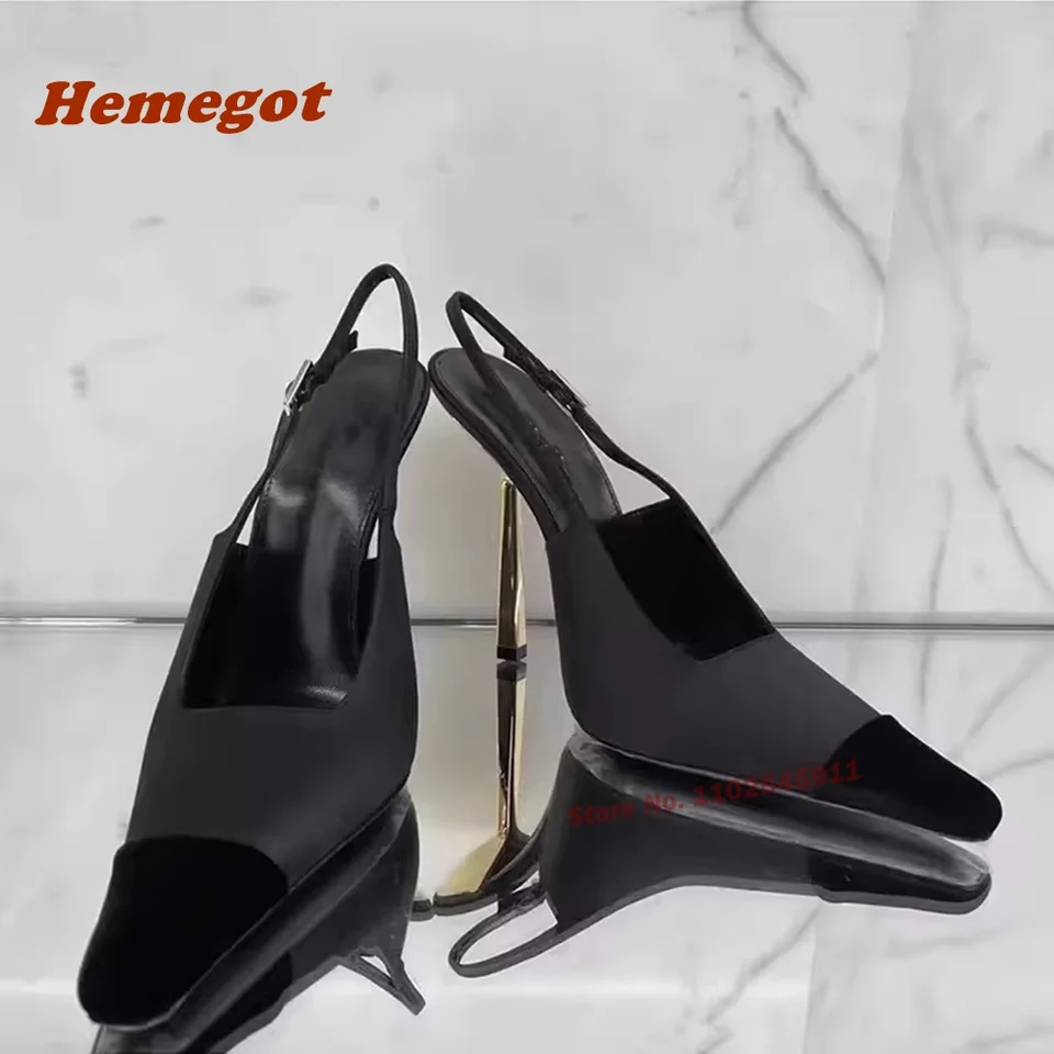 Špicaté špičky patchwork slingback čerpadlá Buckle Stiletto podpätky čierne dámske sandále saténové jarné letné elegantné párty topánky luxus