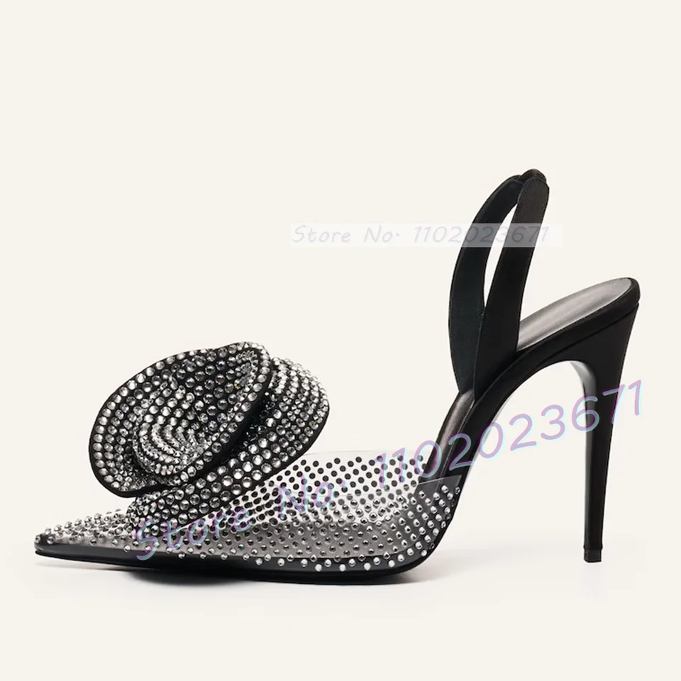 Špicatý kamienok kvet PVC sandále Ženy Slingback Transparentné vysoké podpätky Sandále Letná dráha ženské luxusné párty topánky