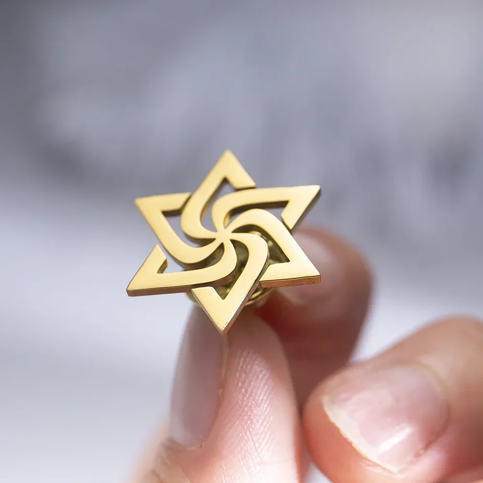 Špirálová judaizová hviezda Davida Brošes z nehrdzavejúcej ocele Náboženské amuletové šperky pánske pánske odznaky