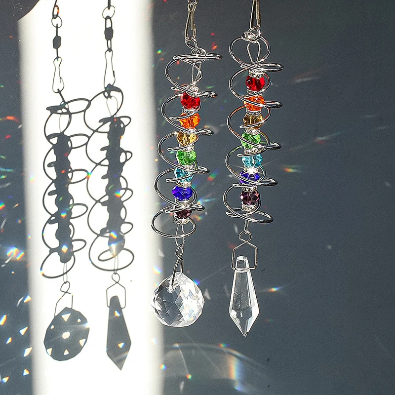 Špirálový chvost Spinner Suncatcher Crystal Gall Stabilizátor Čakra guľôčky zavesenie kinetický veterný zvonkohry dúhový výrobca záhrada
