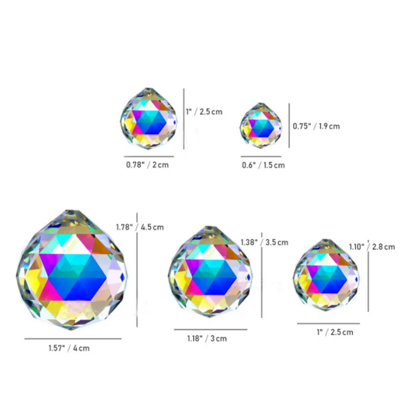 Špičková kvalita 15-40 mm dúhová lopta s slnečným žiarením Crystal Pendant Glass Fengshui Sphere vianočný stromček zavesenie domácej dekorácie