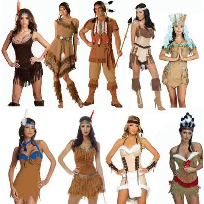 Špičková kvalita Hunter Ženy Pocahontas Dospelý ozdobný šaty Halloween Cosplay domorodci Hlavný kostým M70
