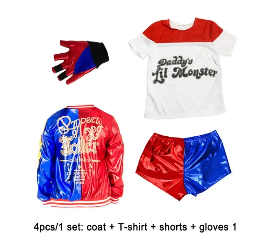 Špičkové dievčatá Ženy Samovražda Harley Cosplay kostýmy tím Quinn Monster Stitched Jacket Pants Sety Halloween anime kostým