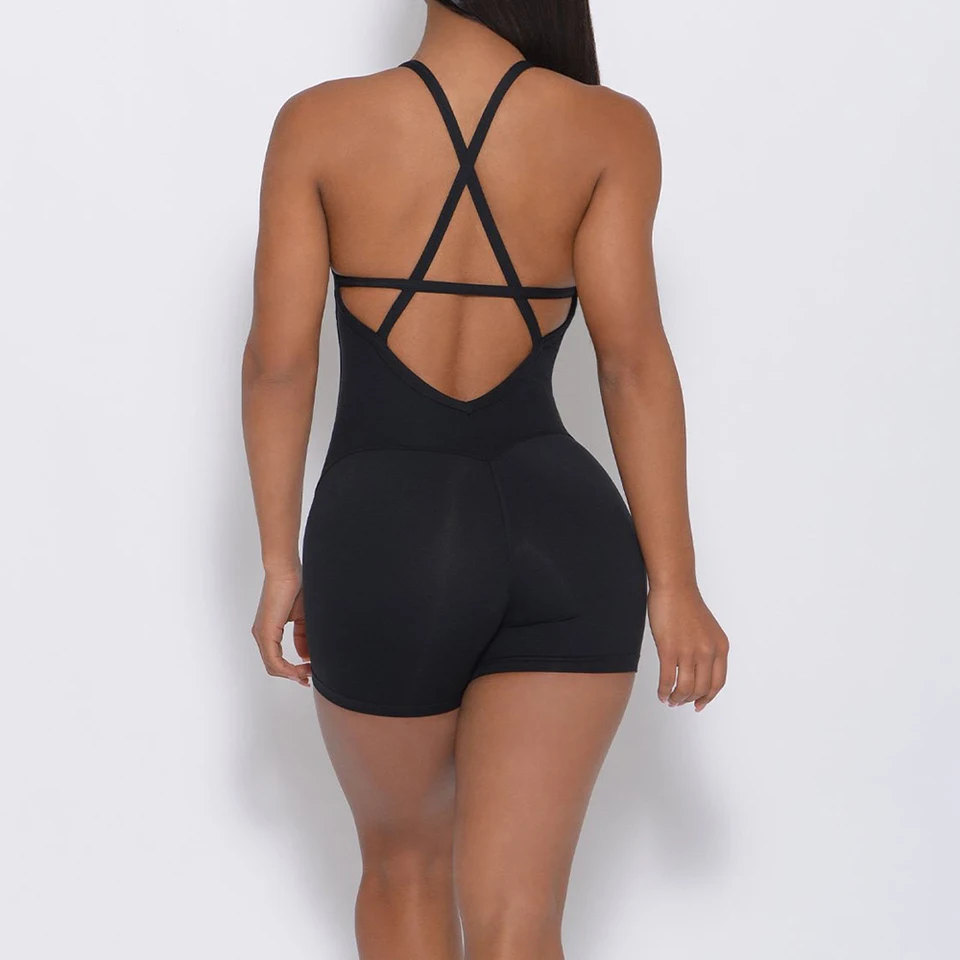 Športová ženská kombinéza zadný krížový kríž pre ženy pre ženy odnímateľná hrudná podložka Activewear Fitness One Push Up Sexy Rompers