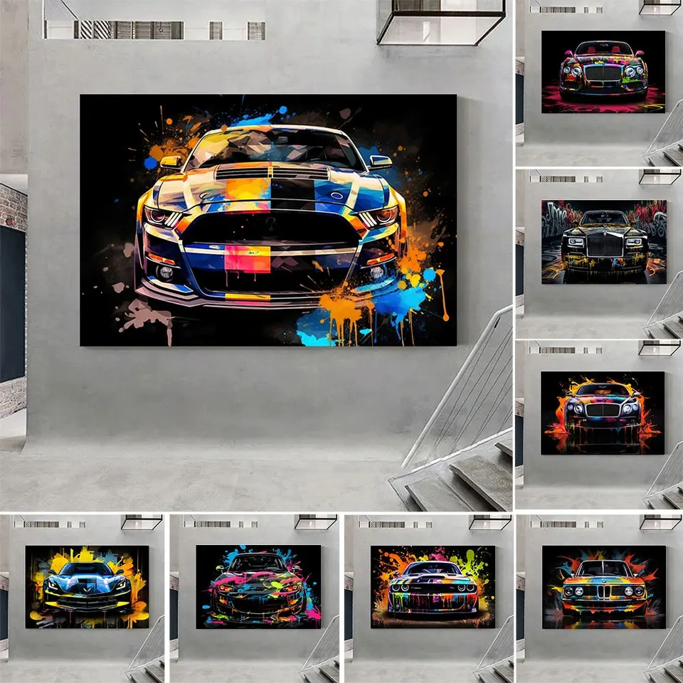 Športové auto maľba plagát retro challenger závodné graffiti abstraktné klasické super auto motivačné nástenné umelecké miestnosti dekor