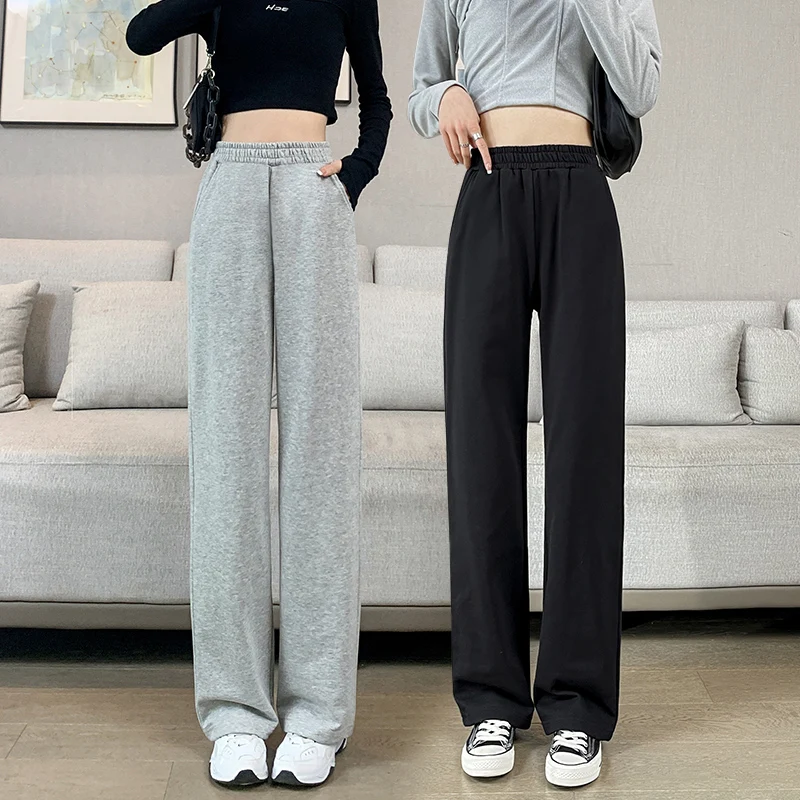 Športové nohavice pre ženy priame voľné nohavice na široké nohavice High Pase Casual Sweatpants čierne šedé nohavice 2022 Jarná kórejská móda