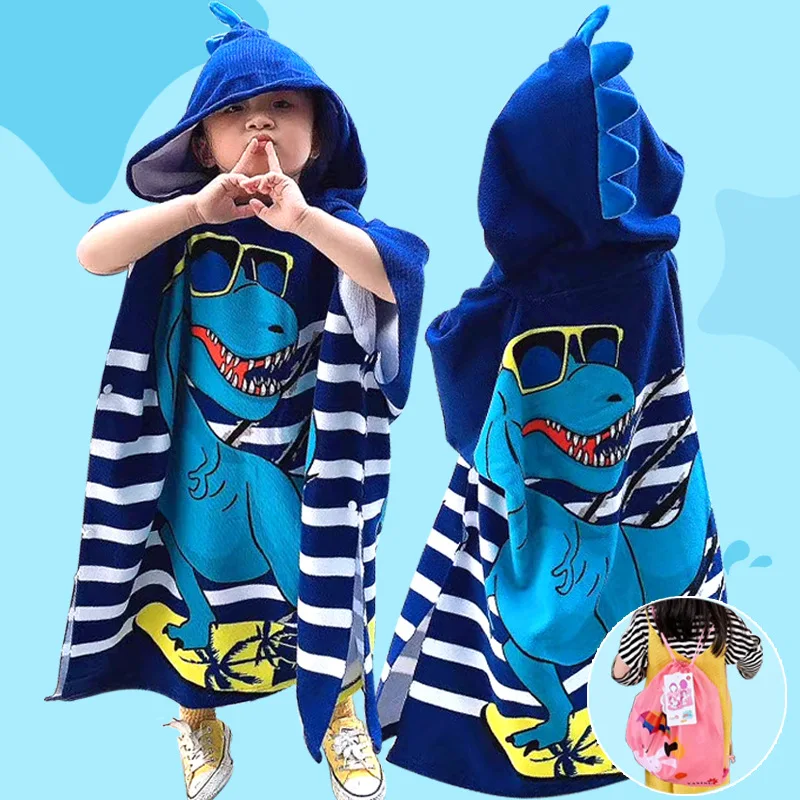 Športové uteráky Kids Dinosaurus Cartoon Print Hoodie Rúch Kúpanie kúpalisko Zábal na pláži plážový prikrývka rýchle sušenie mikrovláknov