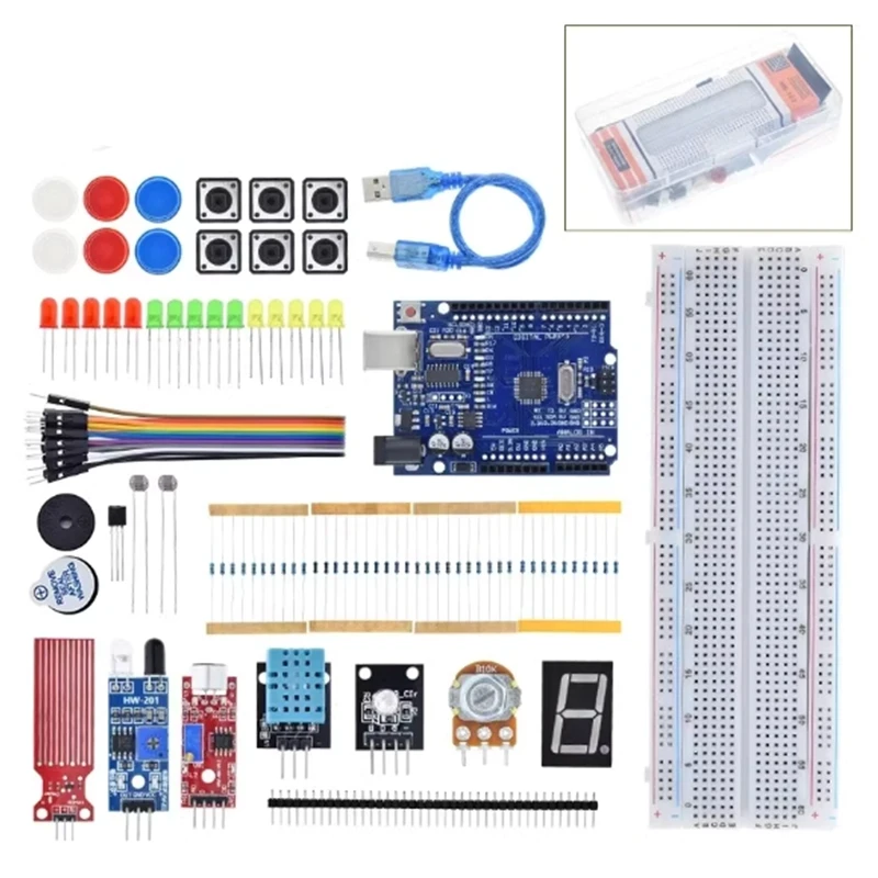 Štartovacia súprava pre Arduino Uno R3 Brankár Základná súprava Simple Learning, Hladina zvuku/voda/vlhkosť/detekcia vzdialenosti, riadenie LED