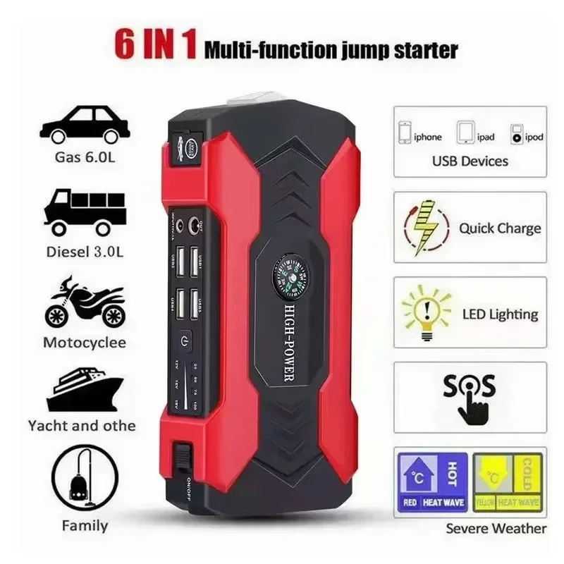 Štartovací štartovací štartér štartéra batérie batéria banka 12V98000MAH Jumpstarter Auto Buster Núdzový posilňovač nabíjačku