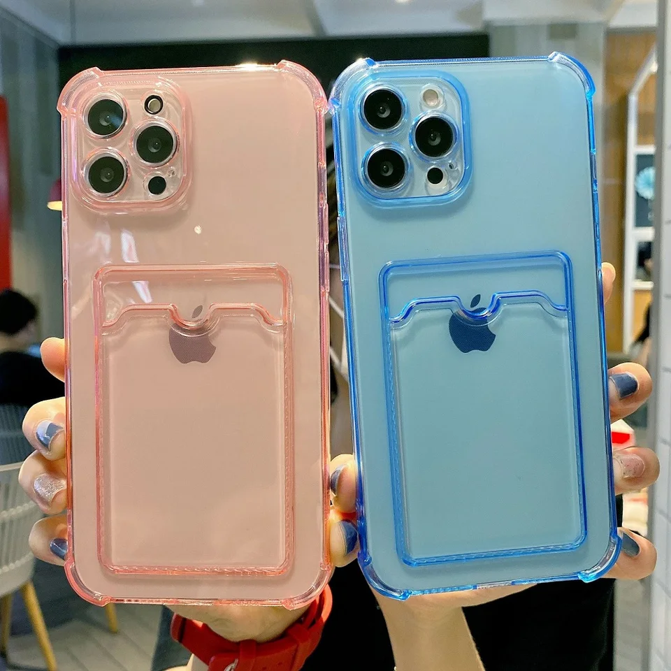 Štrajkovú tašku na kartu Priehľadné puzdro pre telefón pre iPhone 14 12 11 13 15 16 Pro Max 16 Plus Candy Color Clear Soft zadný kryt