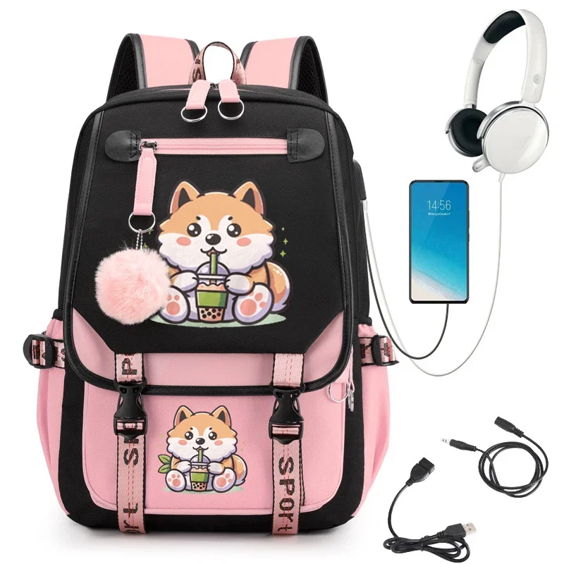 Študenti batoh neformálne vodotesné nylonové ramenné tašky Shiba Inu Pitie boba čaju anime bookbag módne cestovné college college backs