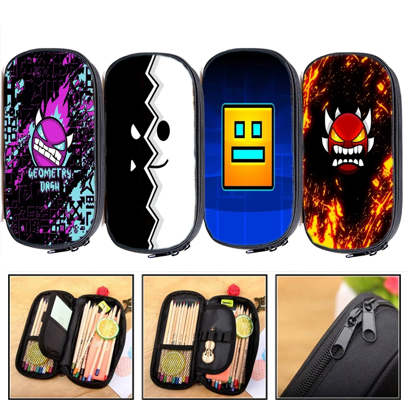 Študenti nahnevané geometrie Dash ceruzka Cascil Case Kids Game Anime Peruzka Box Boys Dievčatá Karikačné pero vrecká Multifunkcie Tašky