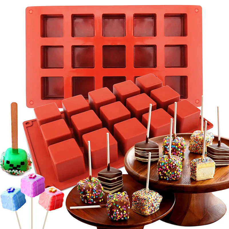 Štvorcová koláčová pleseň Silikón 2ks 15 dutinových plesní Candy Čokolády, kocky koláčov Pops Pops na pečenie pečiva, hľuzovky, želé