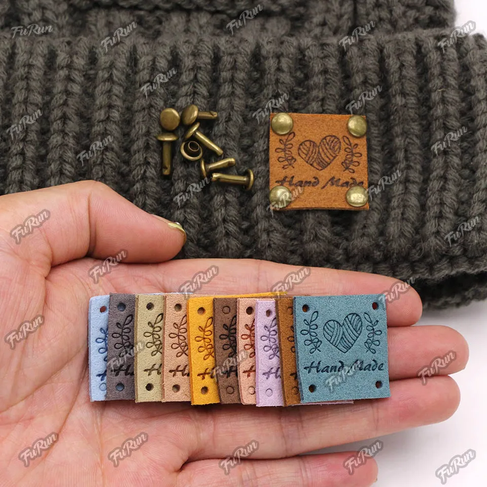 Štvorcové ručne vyrábané štítky Mix Colors Ručne vyrobené značky Vlákno Syntetické kožené štítky 6-10 mm kovové dvojité uzáver
