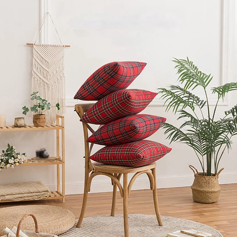 Štvorcové vankúš vianočné škótske tartánske kockované vankúšové kryty postele pohovka podložka DEOCON DECON Snowflake Throw vankúš 45x45 cm