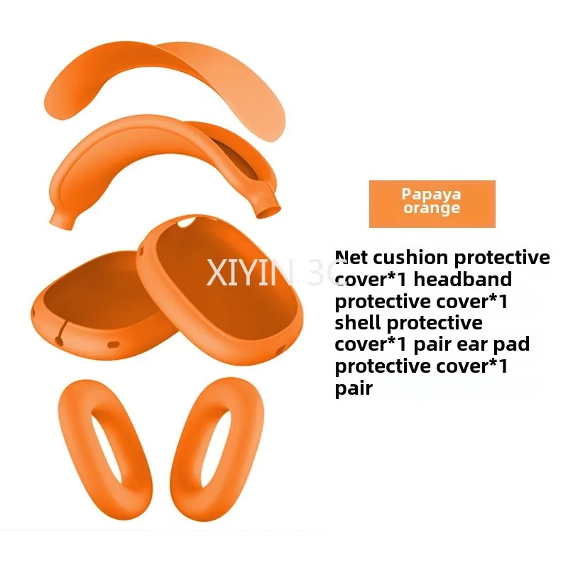 Štyri v jednej oranžovej farbe Silikónový ochranný kryt TPU Vhodný pre 2025 NOVÉ AirPods Max/2 náhlavná súprava proti pádu a prachom
