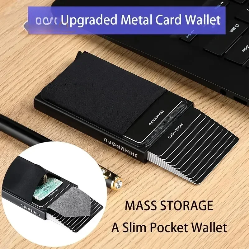 Štíhla hliníková peňaženka s elasticitou zadný puzdro ID držiteľ kreditnej karty Mini RFID Peňaženka
