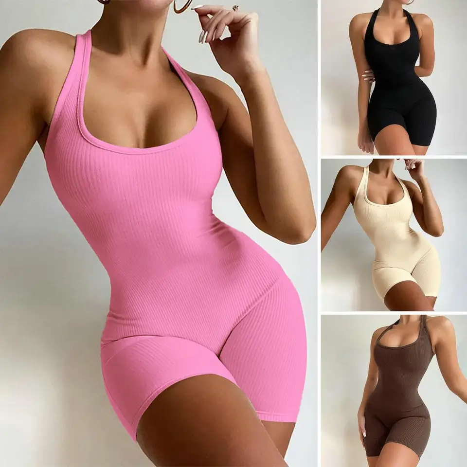 Štíhle fit jednodielne plné farby High Elastic BodyCon kombinézy aktivity na streetwear