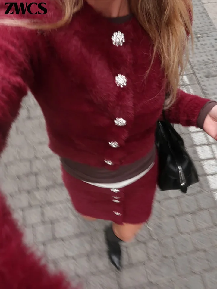 Štíhle kožuch sukne set žien elegantné single-Breast O-Neck s dlhým rukávom Tops Straight Mini sukňa 2024 Nové ženské elegantné oblečenie