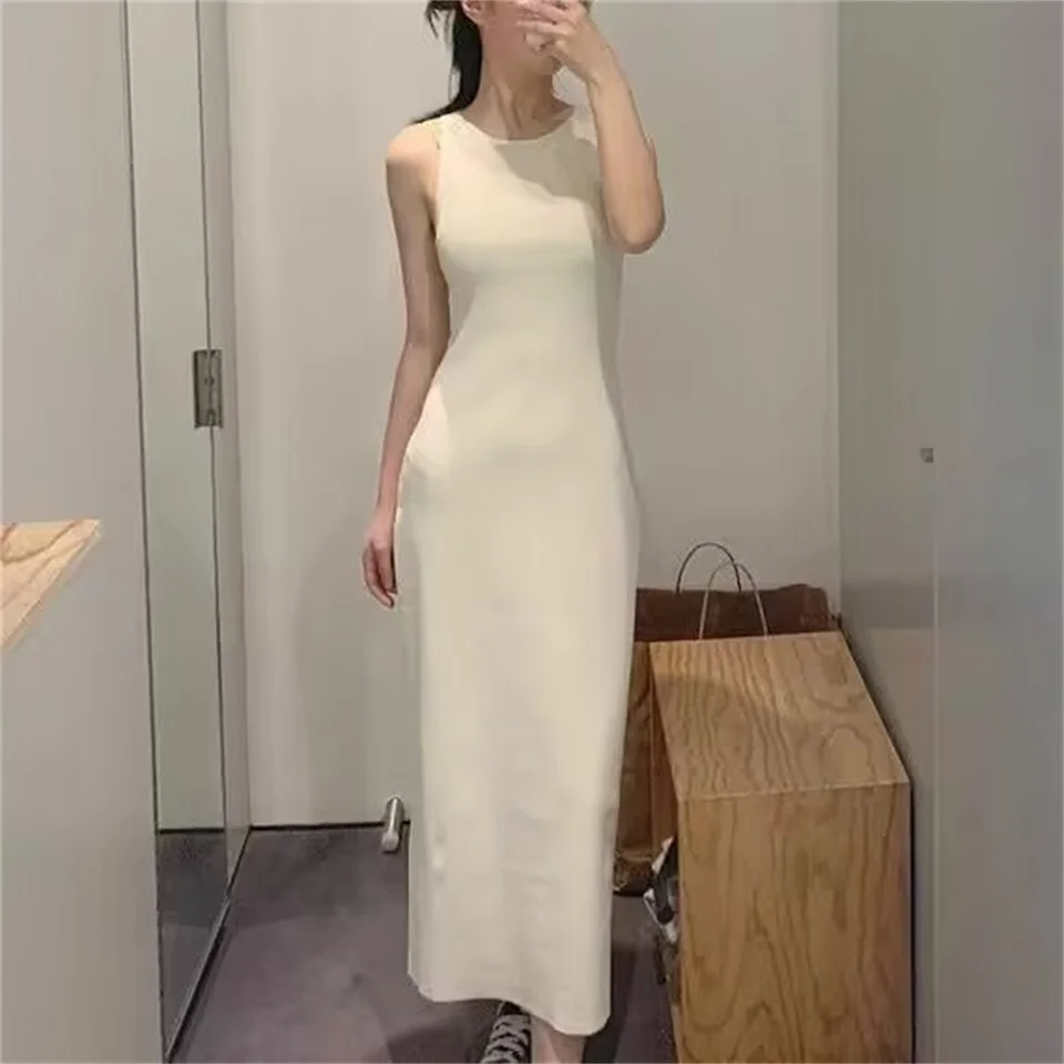 Štíhle pletené dlhé šaty Ženy Minimalistické elegantné kancelárske dámy bez rukávov o neformálne tankové šaty letné šaty Bodycon šaty PZ4578
