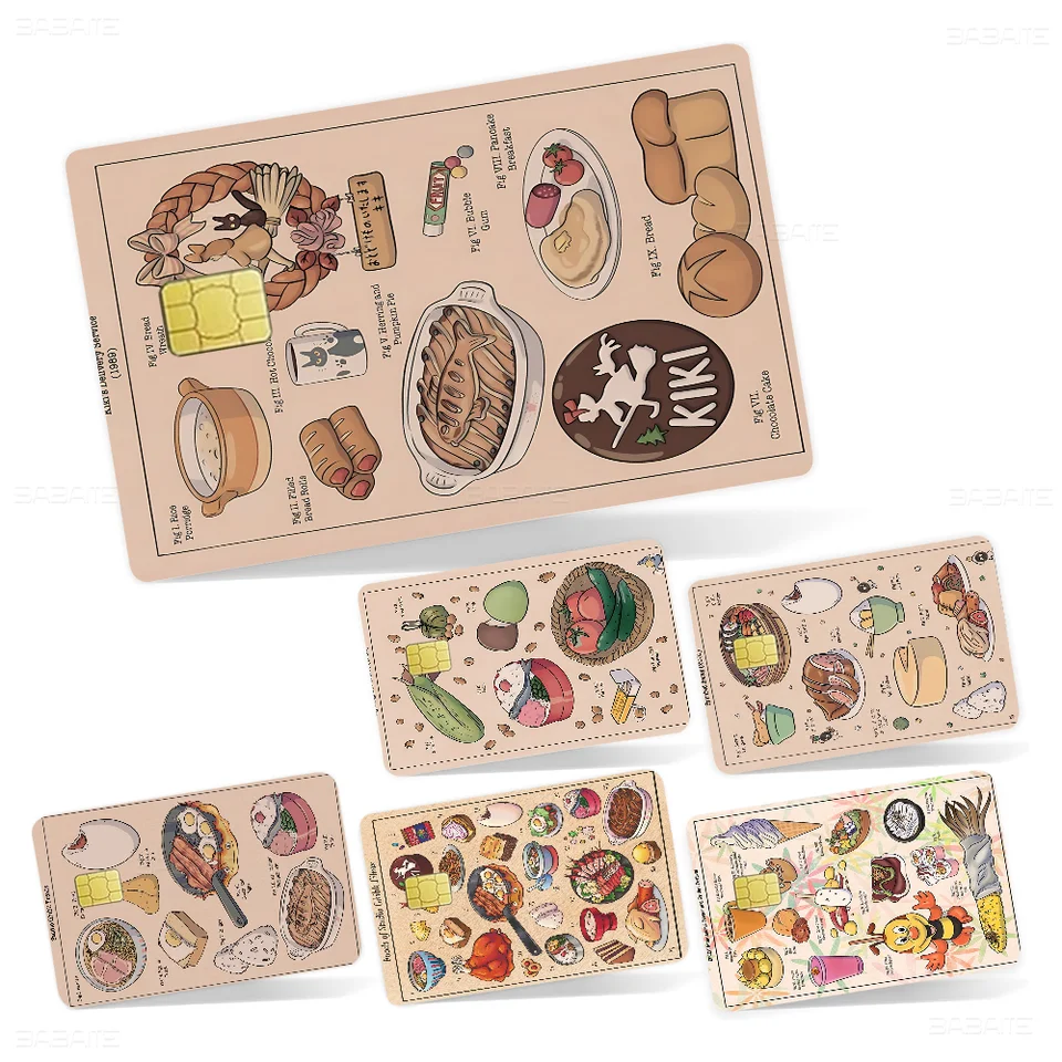 Štúdio Ghibli ošetrí japonské jedlo Canvas Game Anime Sticker Film pokožka puzdro pre malú veľkú debetnú kartu bez čipovej debetnej karty