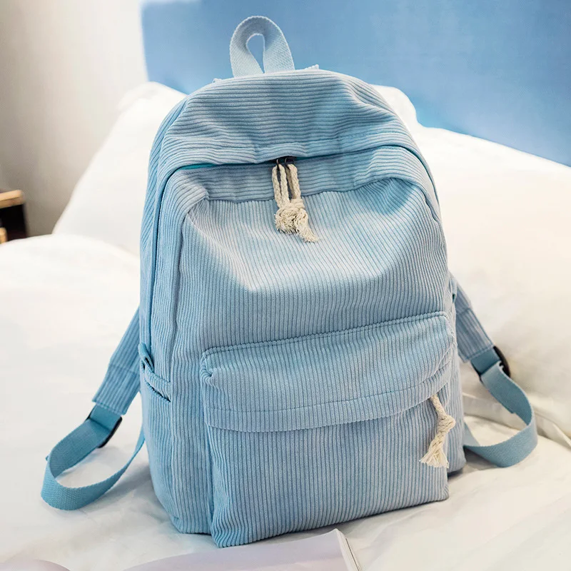 Štýl mäkká látka batoh ženský Corduroy Design School Batoh pre dospievajúce dievčatá pruhované batoh ženy