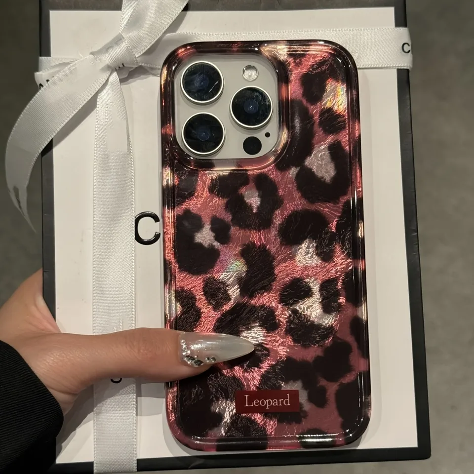 Štýlový laserový leopardový tlačný puzdro pre telefón Samsung Galaxy S25 S24 S23 S22 S21 Fe Ultra Plus 4G 5G Feather Texture Back Cover